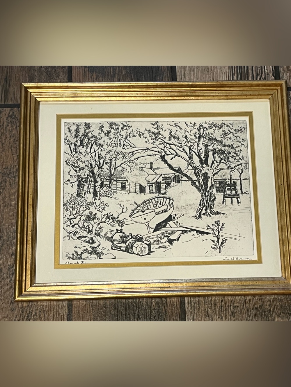 Gold Framed Black & White Coastal Scene Art Print